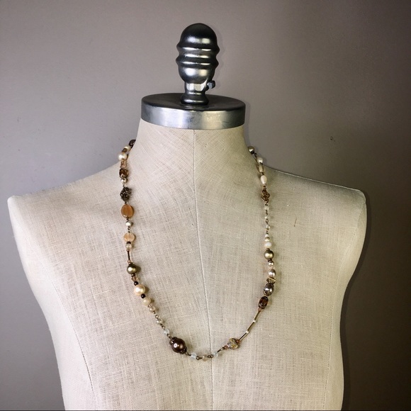 DESERT HEART Brown Bead Pearl Stone Necklace - Picture 2 of 5